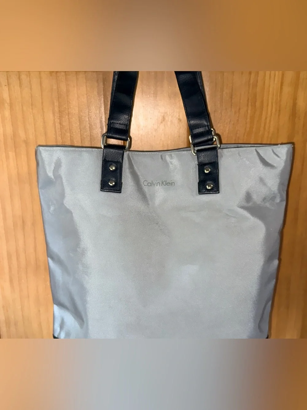 Calvin Klein Silver and Black Colorblock Tote- -EC - see pics for measurements